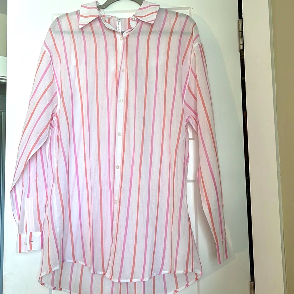 Fabletics “Candy Stripe” Cotton Voile Oversized Shirt